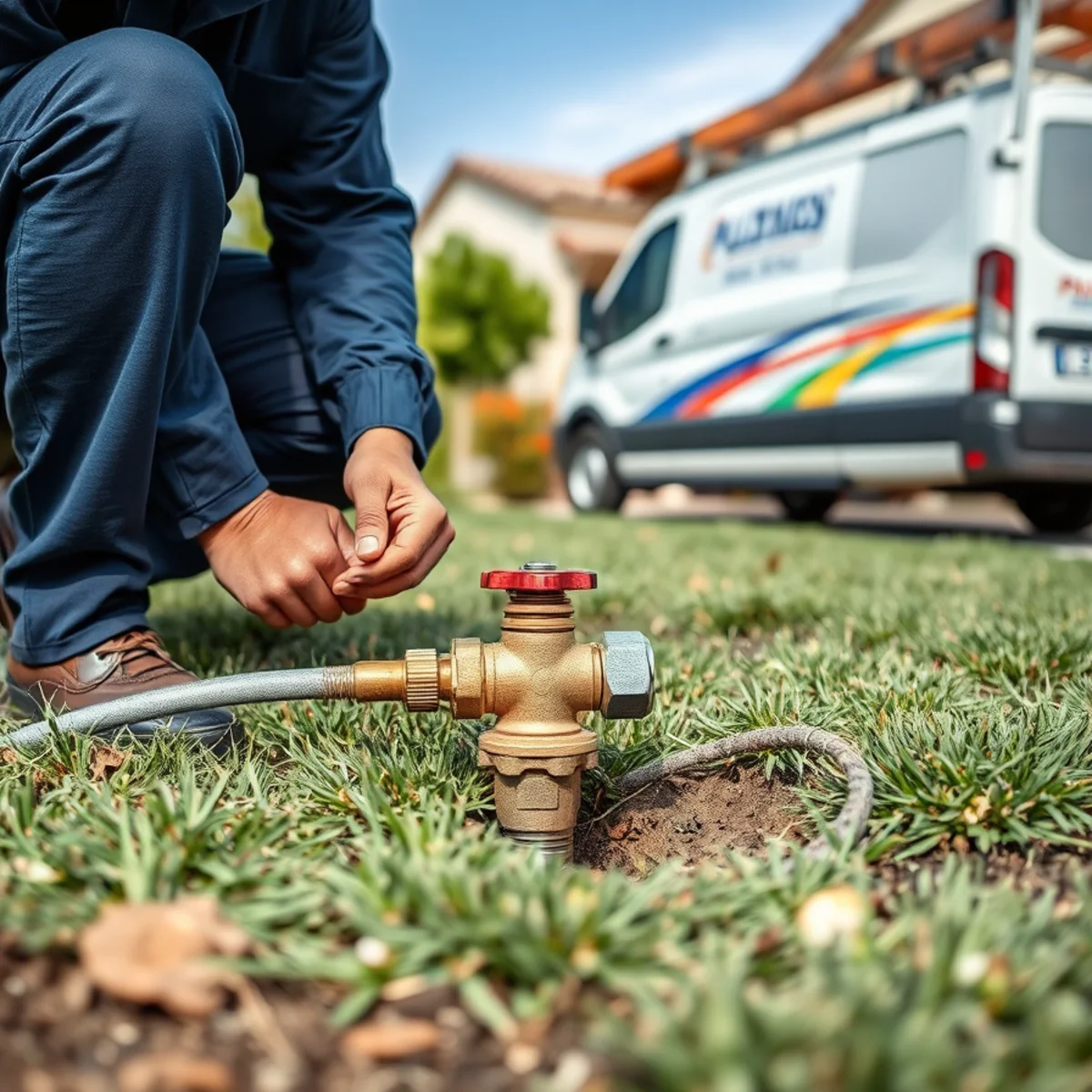 Sprinkler line and valve exposed during turf removal at a Las Vegas, NV home