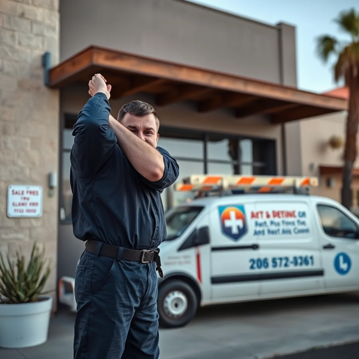 Plumber servicing a converted commercial building in the Arts District, Las Vegas, NV