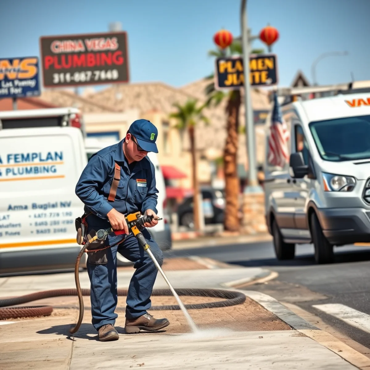 Plumber jetting a restaurant drain line on Spring Mountain Road in Las Vegas, NV