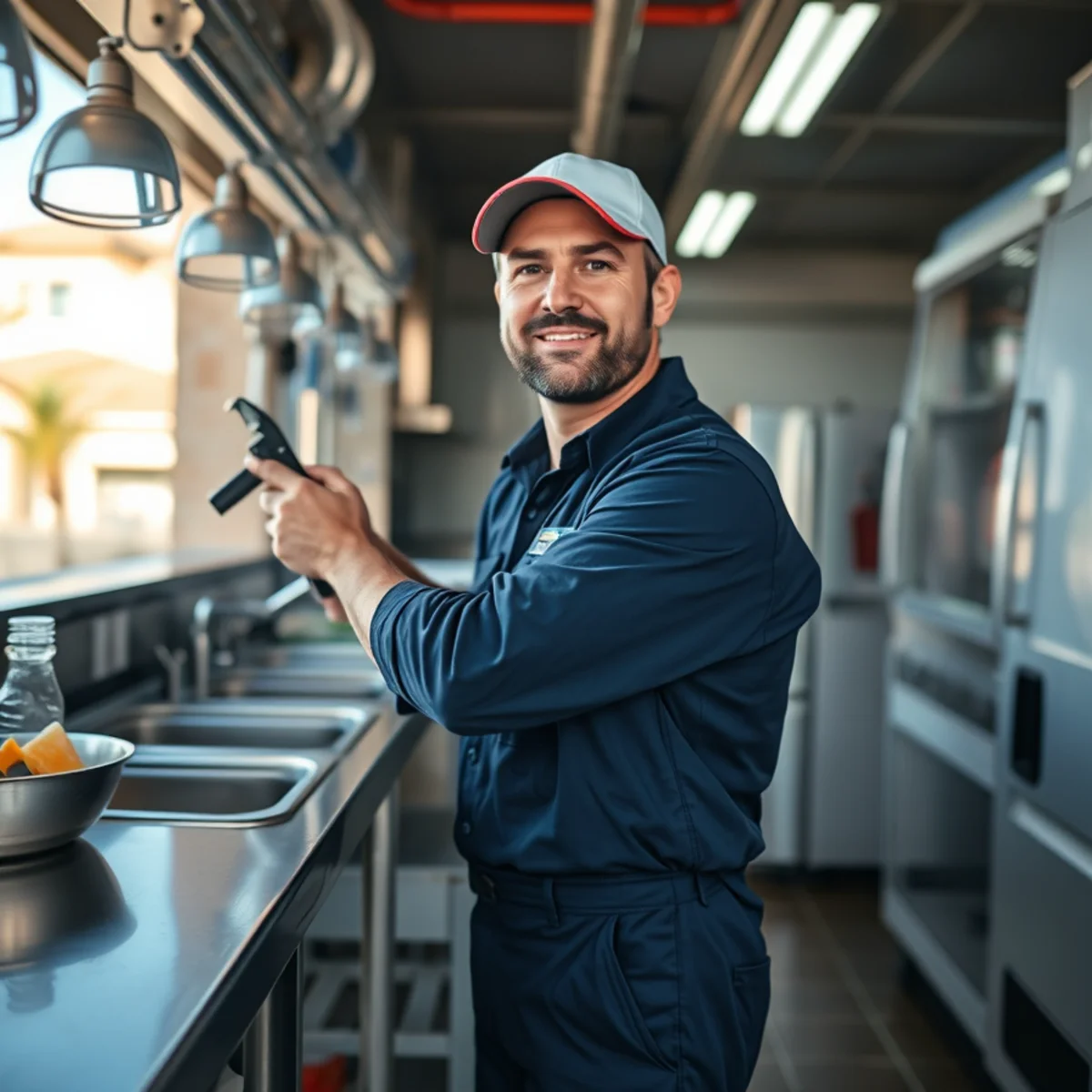 Commercial plumber servicing a restaurant kitchen line in Las Vegas, NV