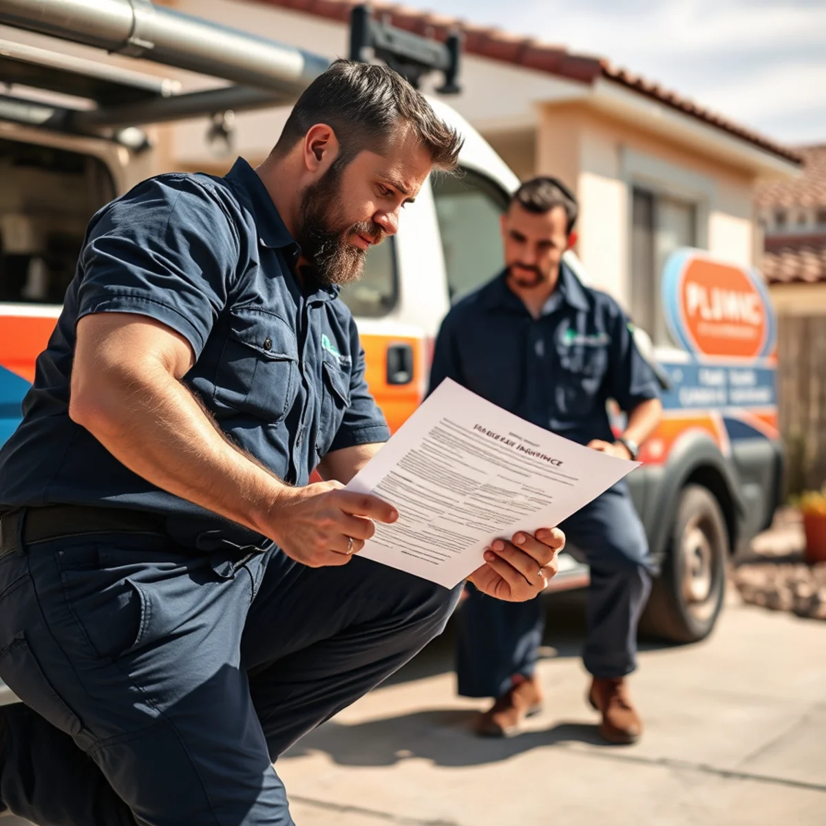 Homeowner reviewing an insurance policy over a slab leak repair in Las Vegas, NV