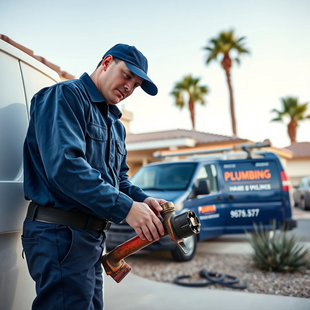 Plumber working on a mid-century East Las Vegas home in Las Vegas, NV