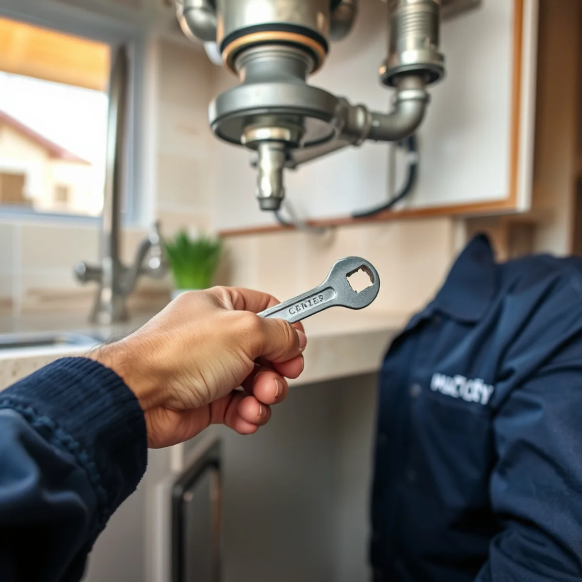 Hand using an Allen wrench under a jammed garbage disposal in a Las Vegas, NV kitchen