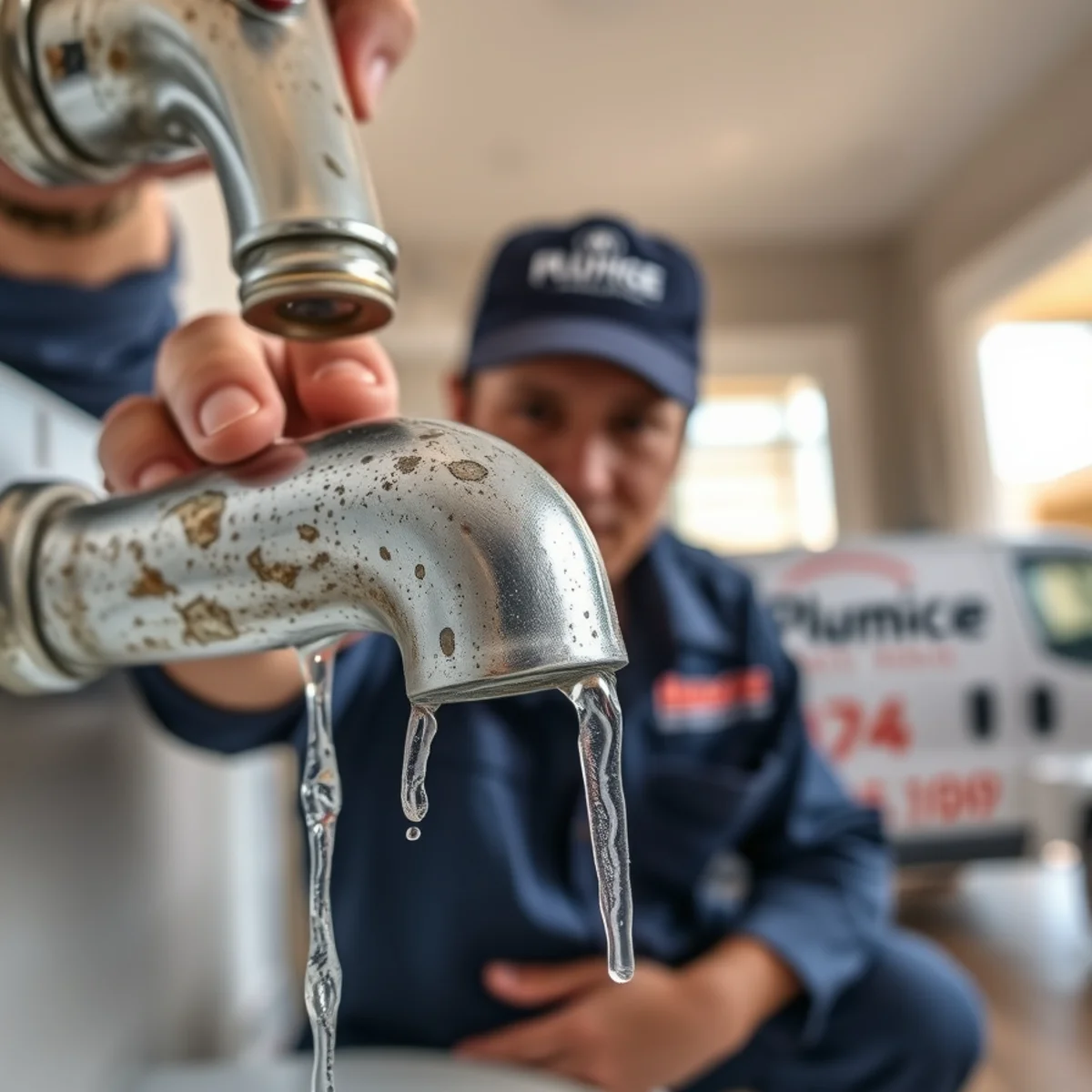 Close-up of hard water scale buildup on a faucet in a Las Vegas, NV home