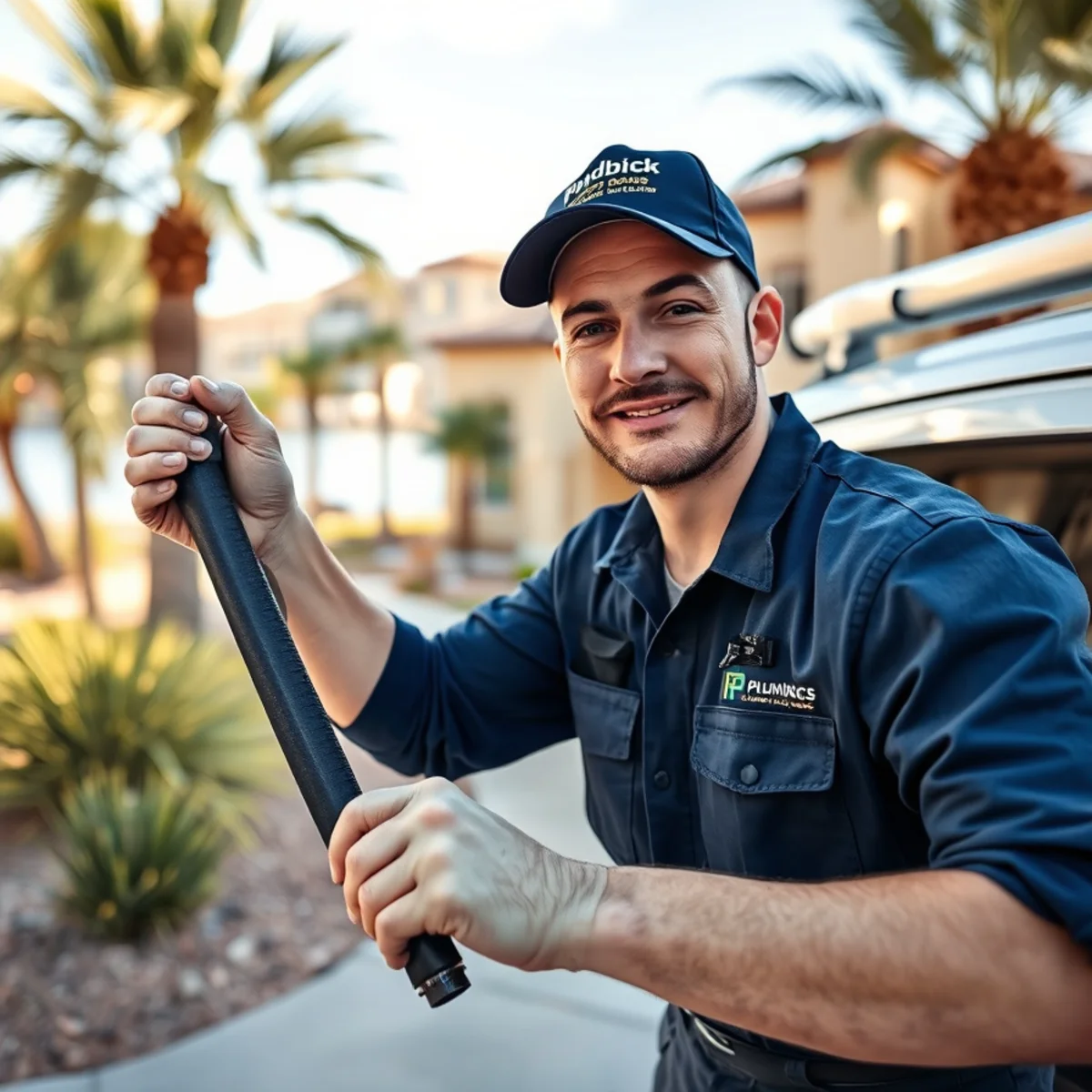 Plumber servicing a lakeside resort home at Lake Las Vegas in Henderson, NV