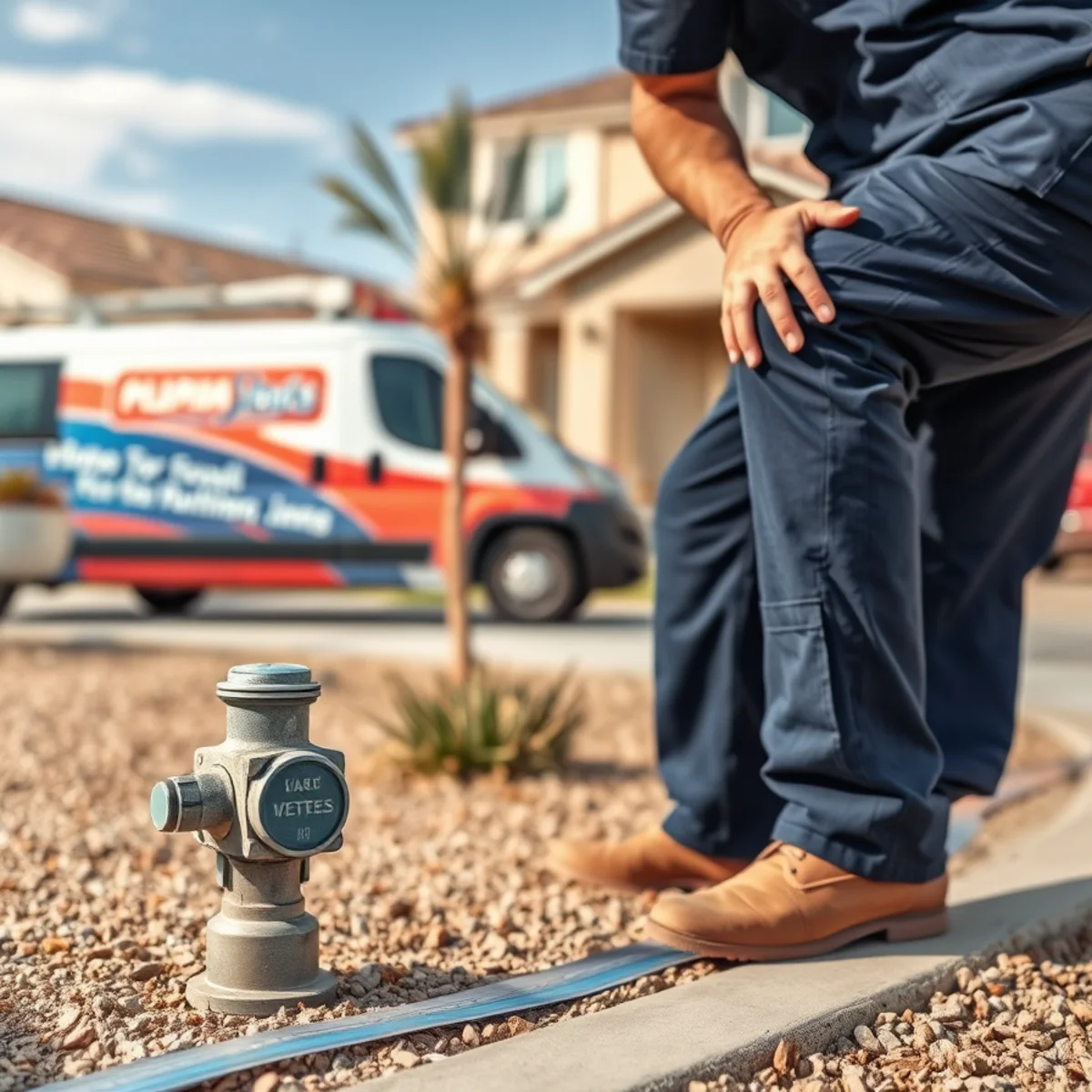 Residential water meter and service line marking a utility boundary in Las Vegas, NV
