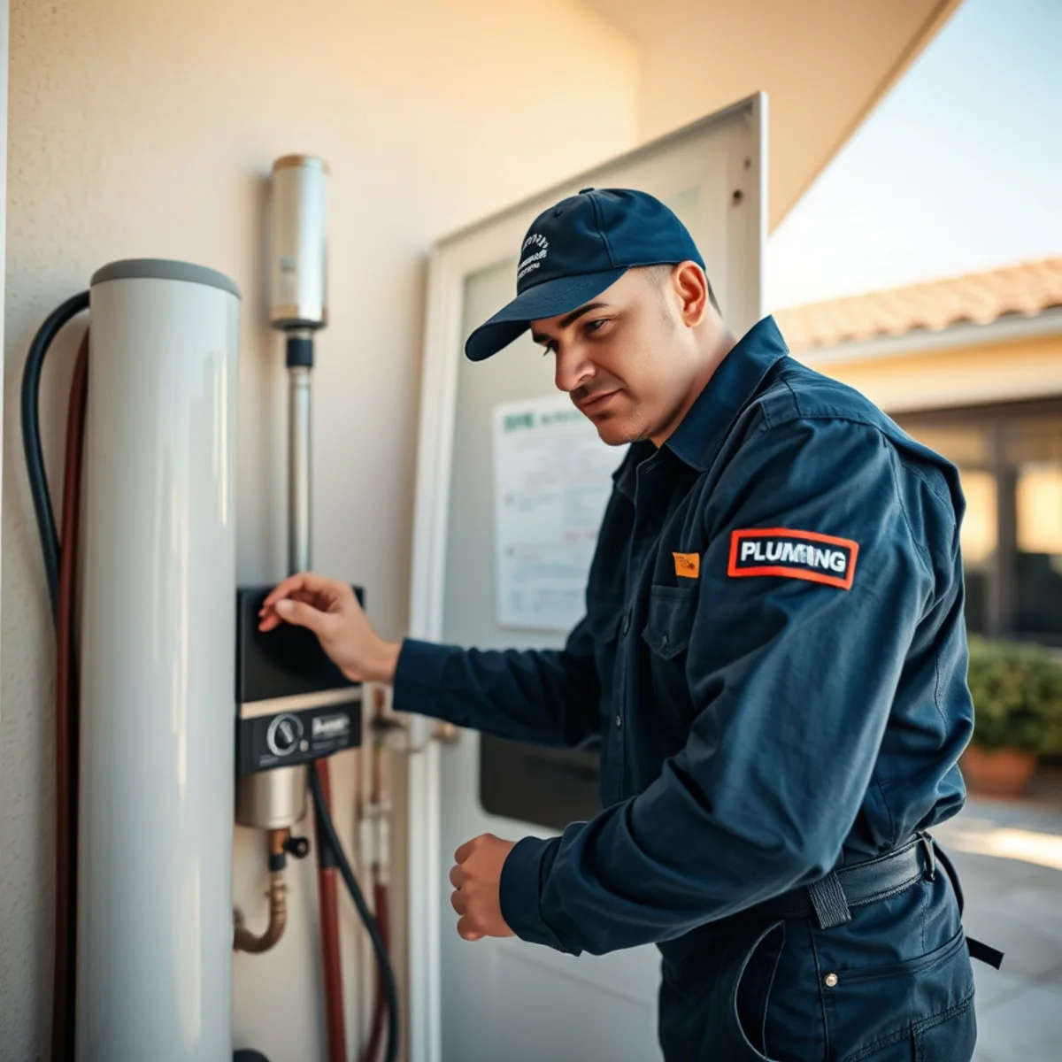 Plumber servicing a water softener in a Mountain's Edge home in Las Vegas, NV
