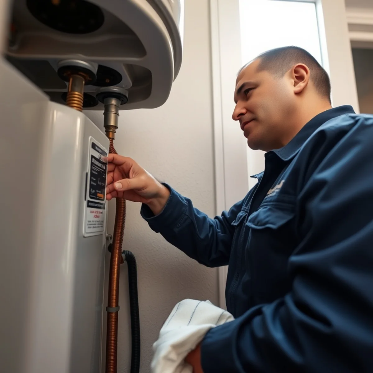 Checking the pilot light on a gas water heater in a Las Vegas, NV home