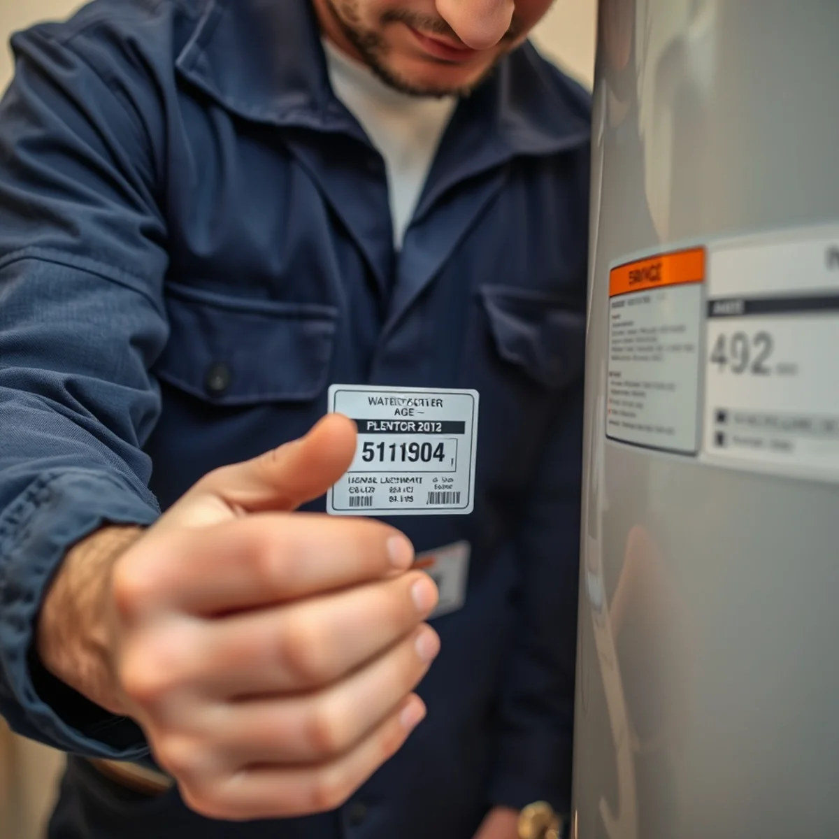 Checking the manufacture date on a water heater label in Las Vegas, NV