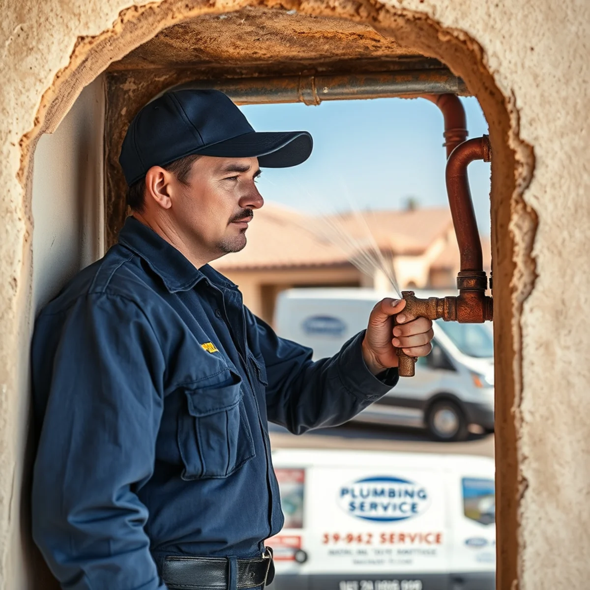 Pinhole leak spraying from a corroded copper pipe in a Las Vegas, NV wall