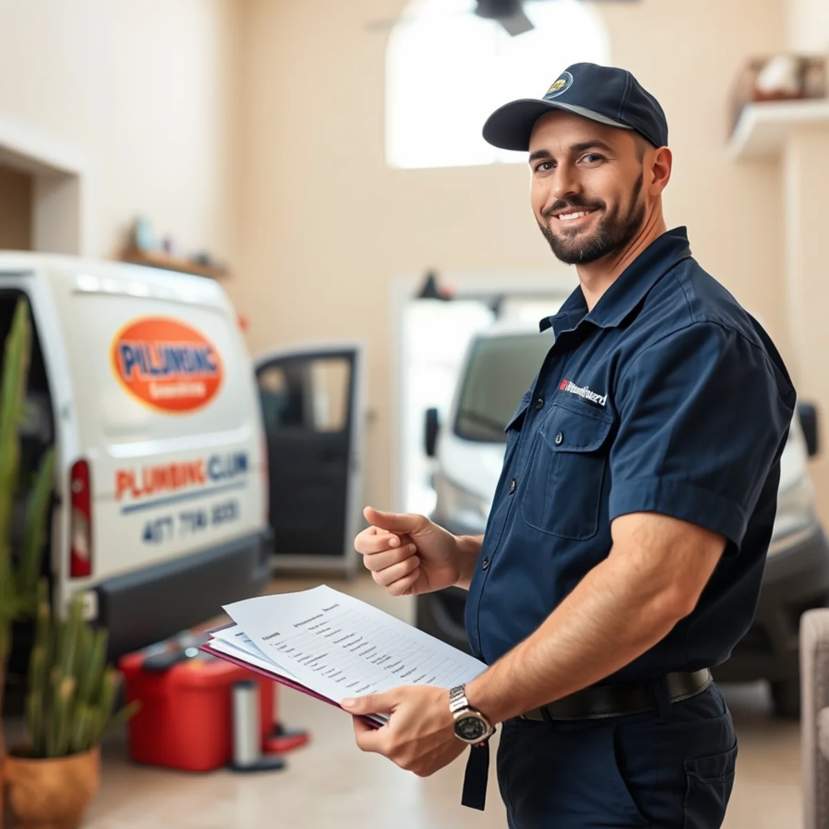 Homeowner running through an annual plumbing maintenance checklist in a Las Vegas, NV home