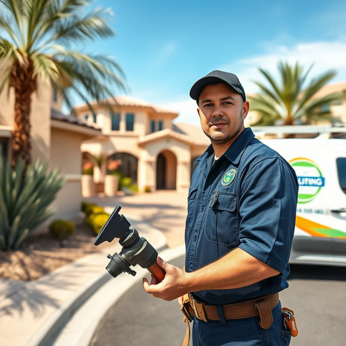 Plumber servicing a guard-gated Queensridge luxury home near Summerlin, Las Vegas, NV