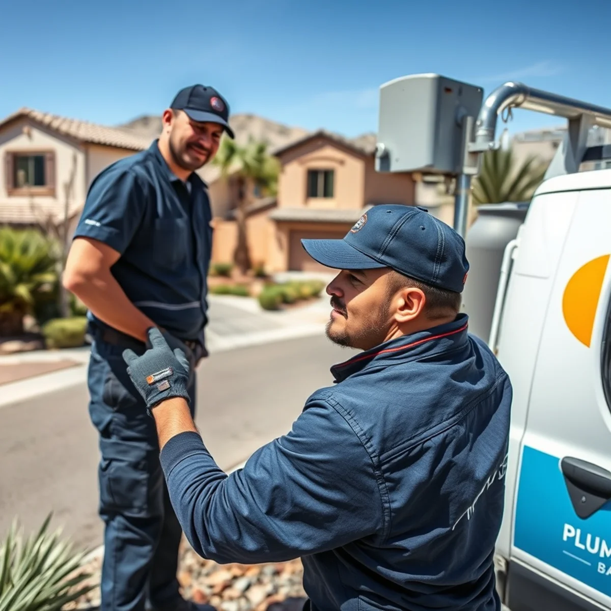 Plumber installing a water heater in guard-gated Rhodes Ranch, Las Vegas, NV