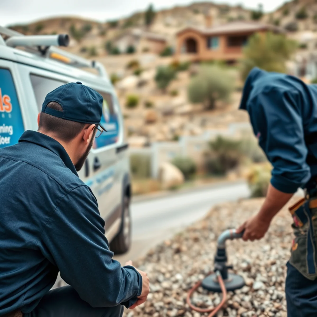 Plumber checking a slab leak at a hillside home in Seven Hills, Henderson, NV