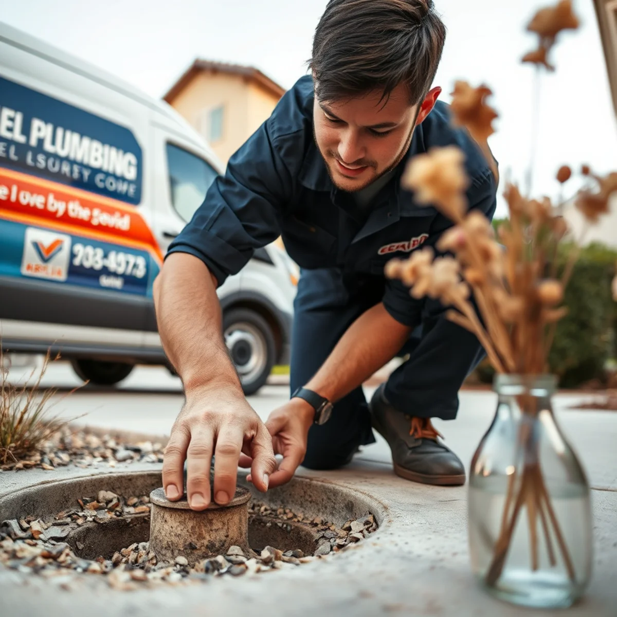 Locating the main sewer cleanout outside a Las Vegas, NV home