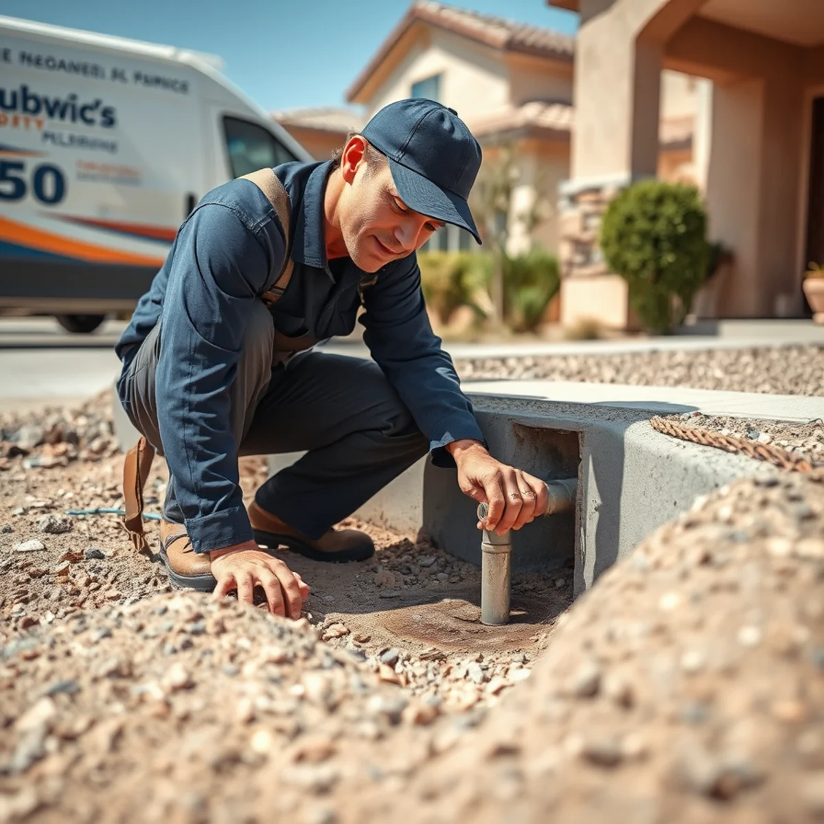 Plumber locating a slab leak under the concrete foundation of a Las Vegas, NV home