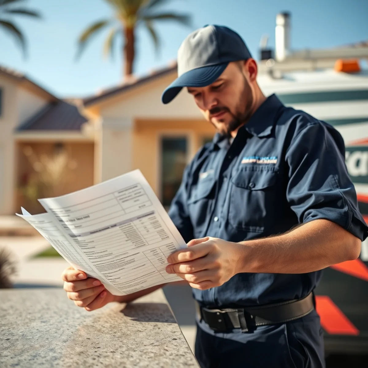 Homeowner reviewing a spiking water bill from a hidden slab leak in Las Vegas