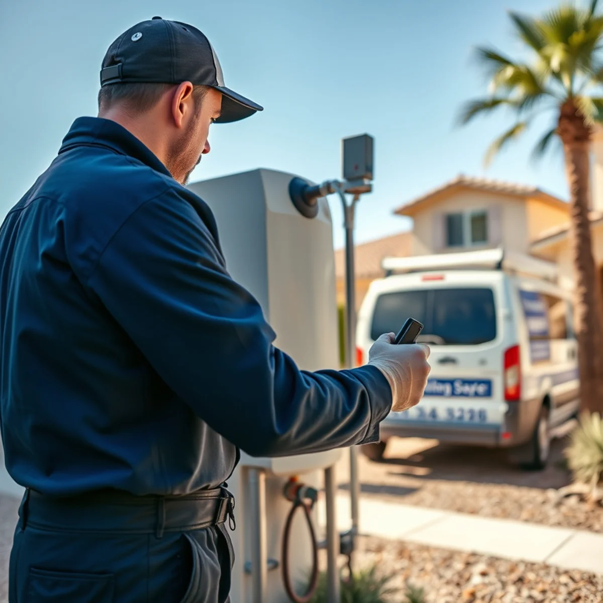 Plumber descaling a tankless water heater in Summerlin South near Red Rock, Las Vegas, NV