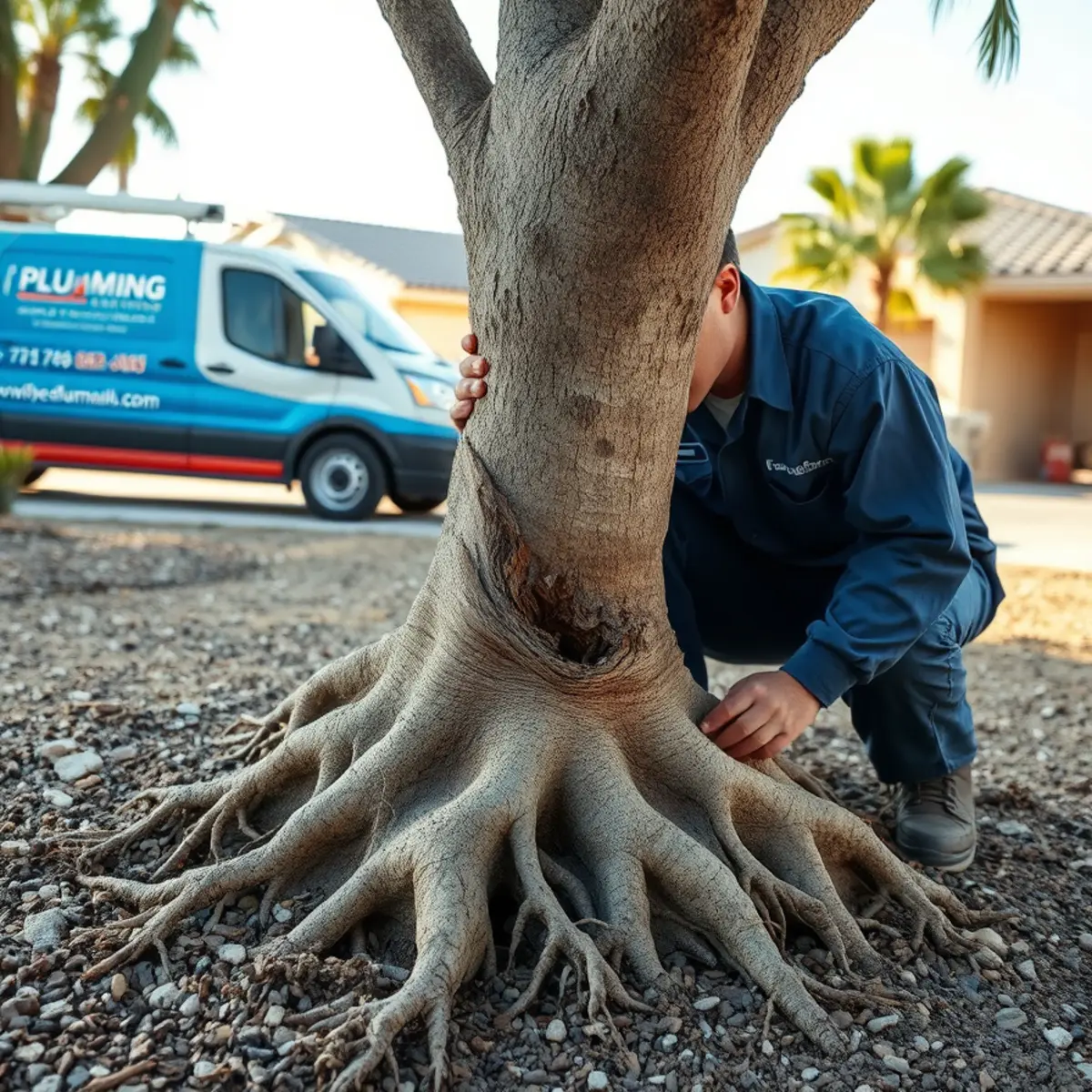 Tree roots invading a cracked sewer pipe joint at a Las Vegas, NV home