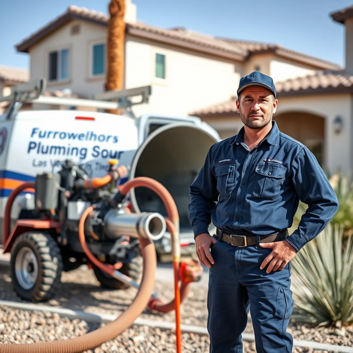 Trenchless sewer pipe lining equipment set up beside a home in Las Vegas, NV