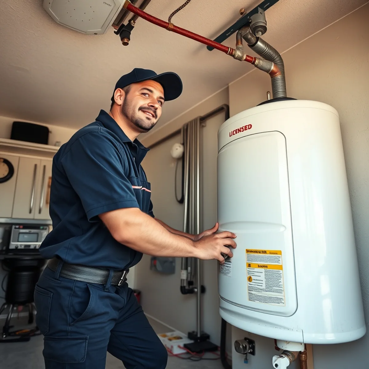 Plumber replacing a failed water heater the same day in a Las Vegas, NV garage