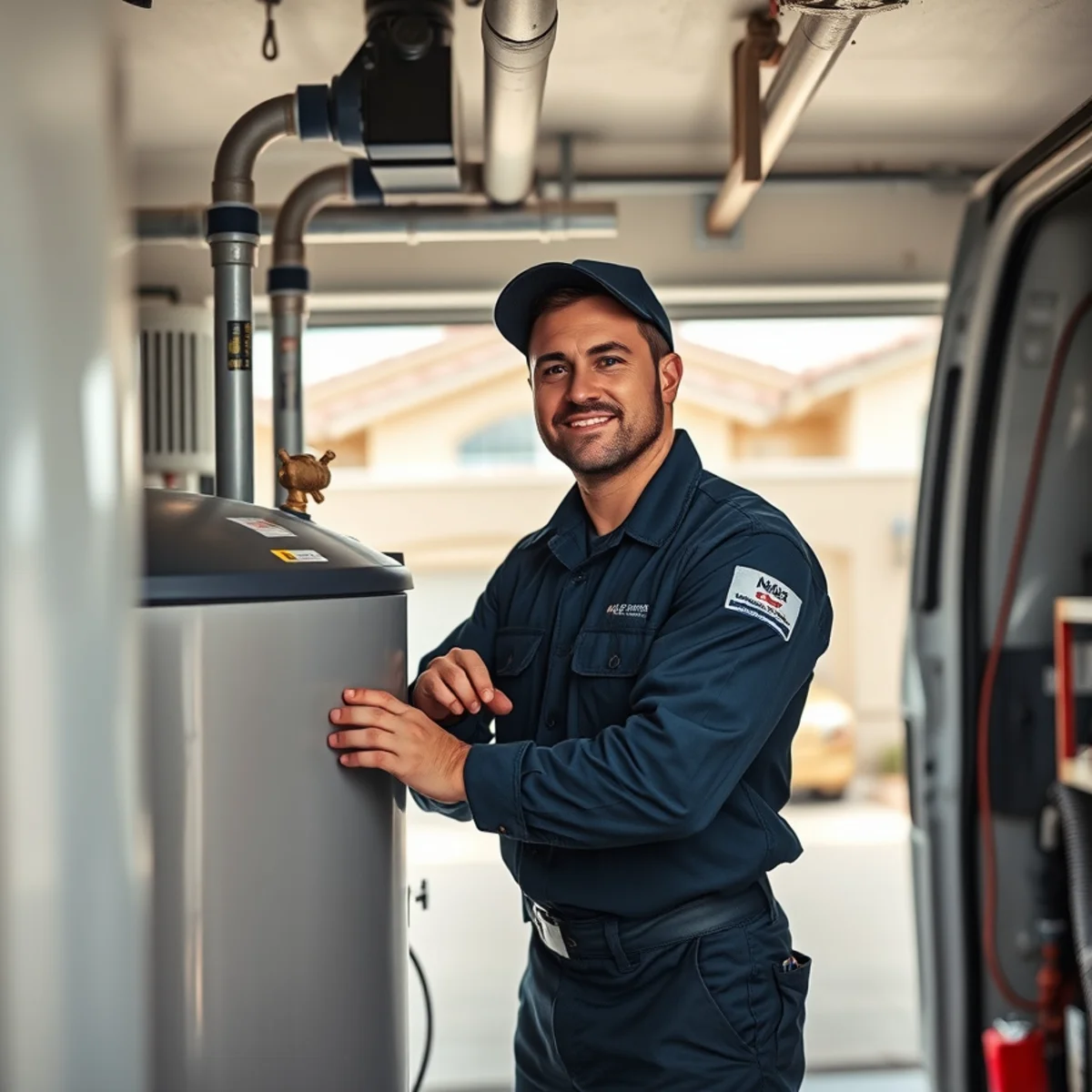 Salt-based water softener installed in a garage in Las Vegas, NV