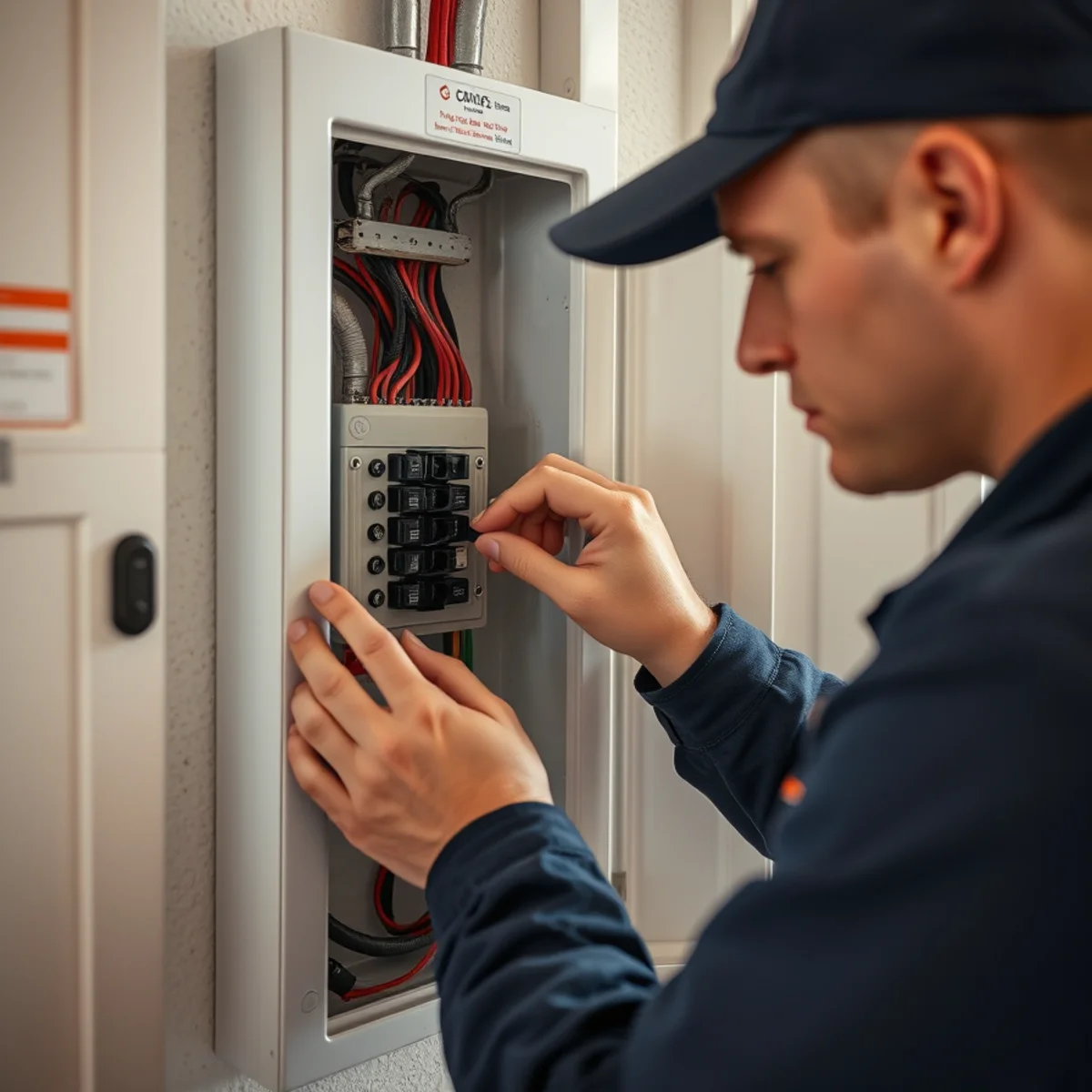 Turning off a breaker in the electrical panel away from water in a Las Vegas home