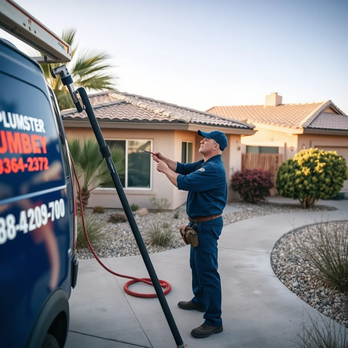 Plumber servicing a 1960s Winchester home east of the Strip in Las Vegas, NV